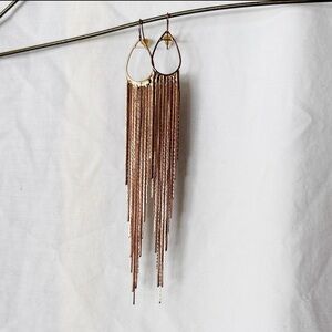 Long Gold Tone Fringe Teardrop Earrings